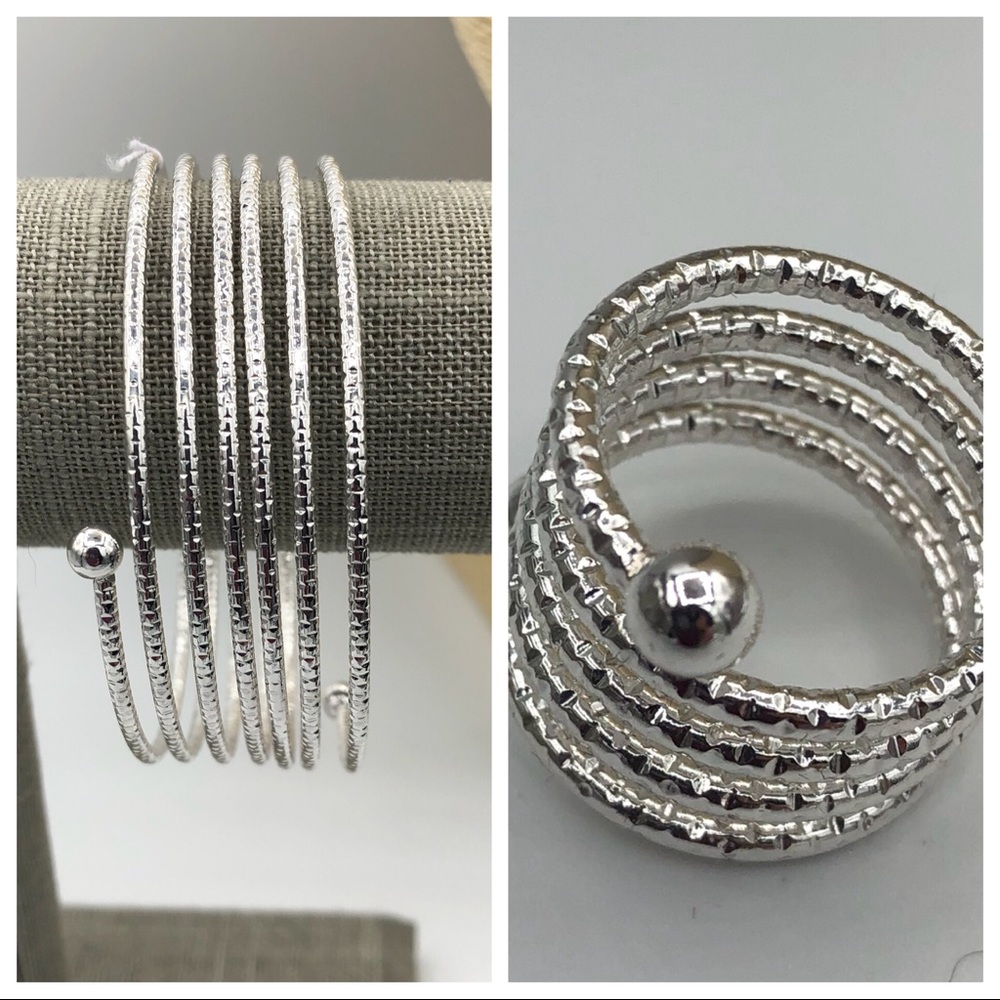 NEW SILVER TONE WRAP BRACELET AND RING SET - Picture 4 of 5